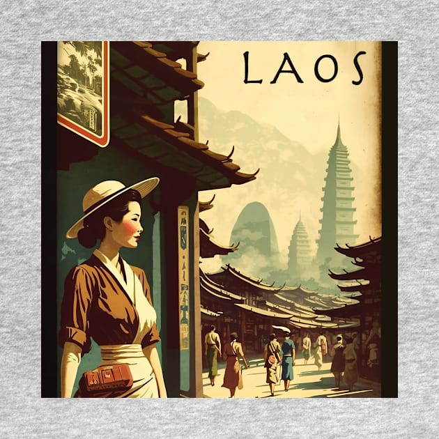 Laos Woman Vintage Travel Art Poster by OldTravelArt